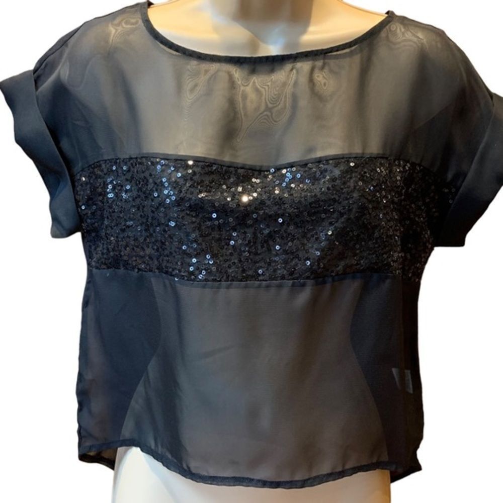 Ali & Kris Black Shear Sequined Crop Top S